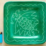 Square dish in glazed ceramic, scarified, signed Jacques Sagan Vallauris,