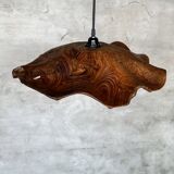Large pendant light in corrugated teak leaf (Large D:60 H:20)