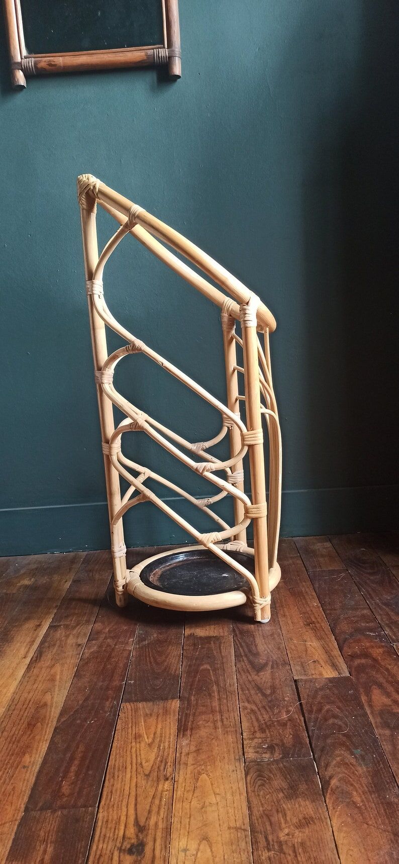 Rattan umbrella holder, vintage rattan plant holder, basket