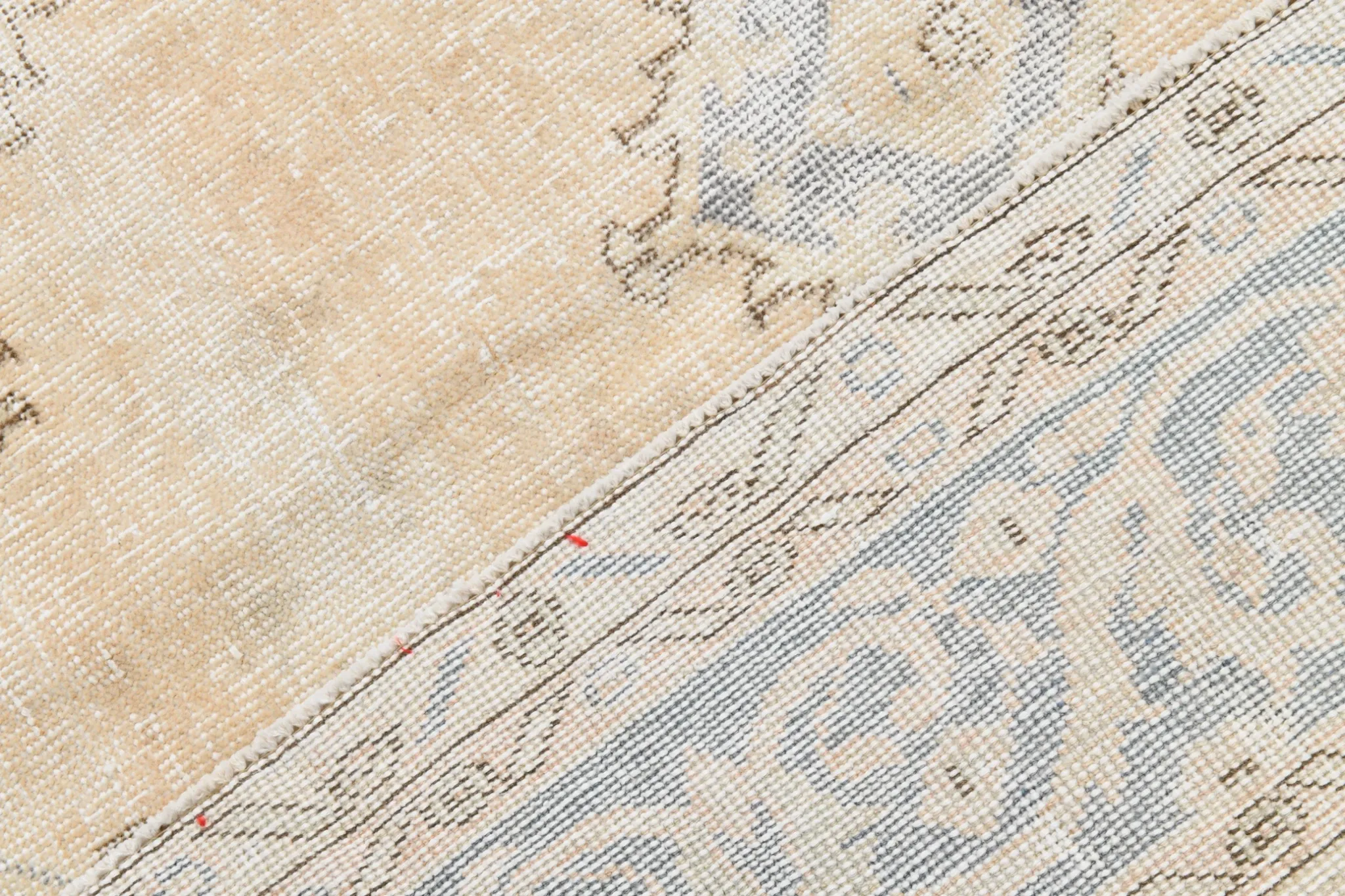 Turkish Pale Yellow & Pale Blue Vintage Rug, Oriental Pattern Wool Carpet