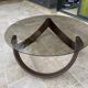 Vintage 1970s organic wood glass round coffee table