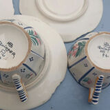 3 cups and 3 numbered Henriot Quimper earthenware saucers