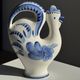 Vintage white ceramic carafe with blue Gjel-style decoration, USSR.