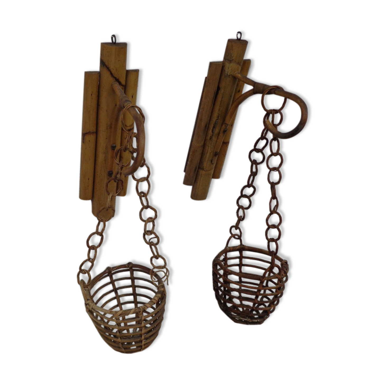 Pair of bamboo sconces for plants