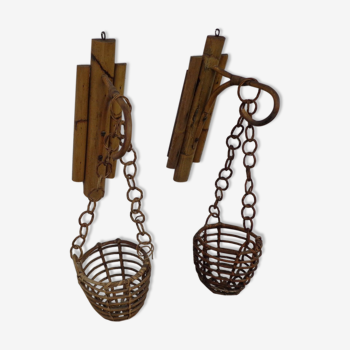 Pair of bamboo sconces for plants