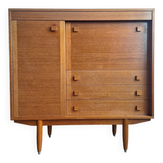 Enfilade vintage en teck, meuble secrétaire ancien, bar