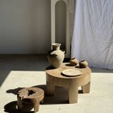 Oval petrified wood dish or bowl with grey edges D28x24 -3779