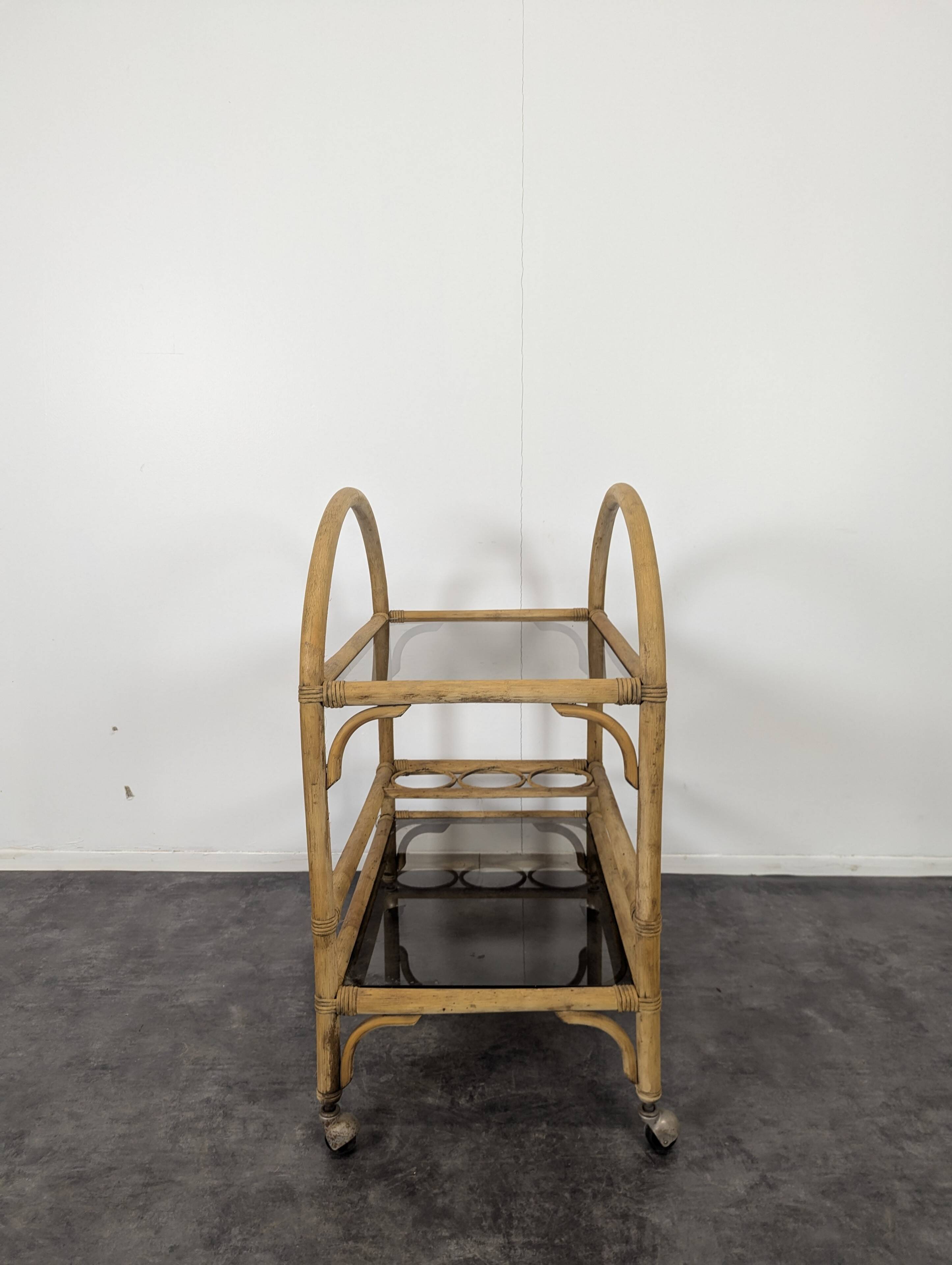 Vintage rattan serving trolley