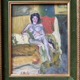 Vintage painting Woman languishing on a sofa