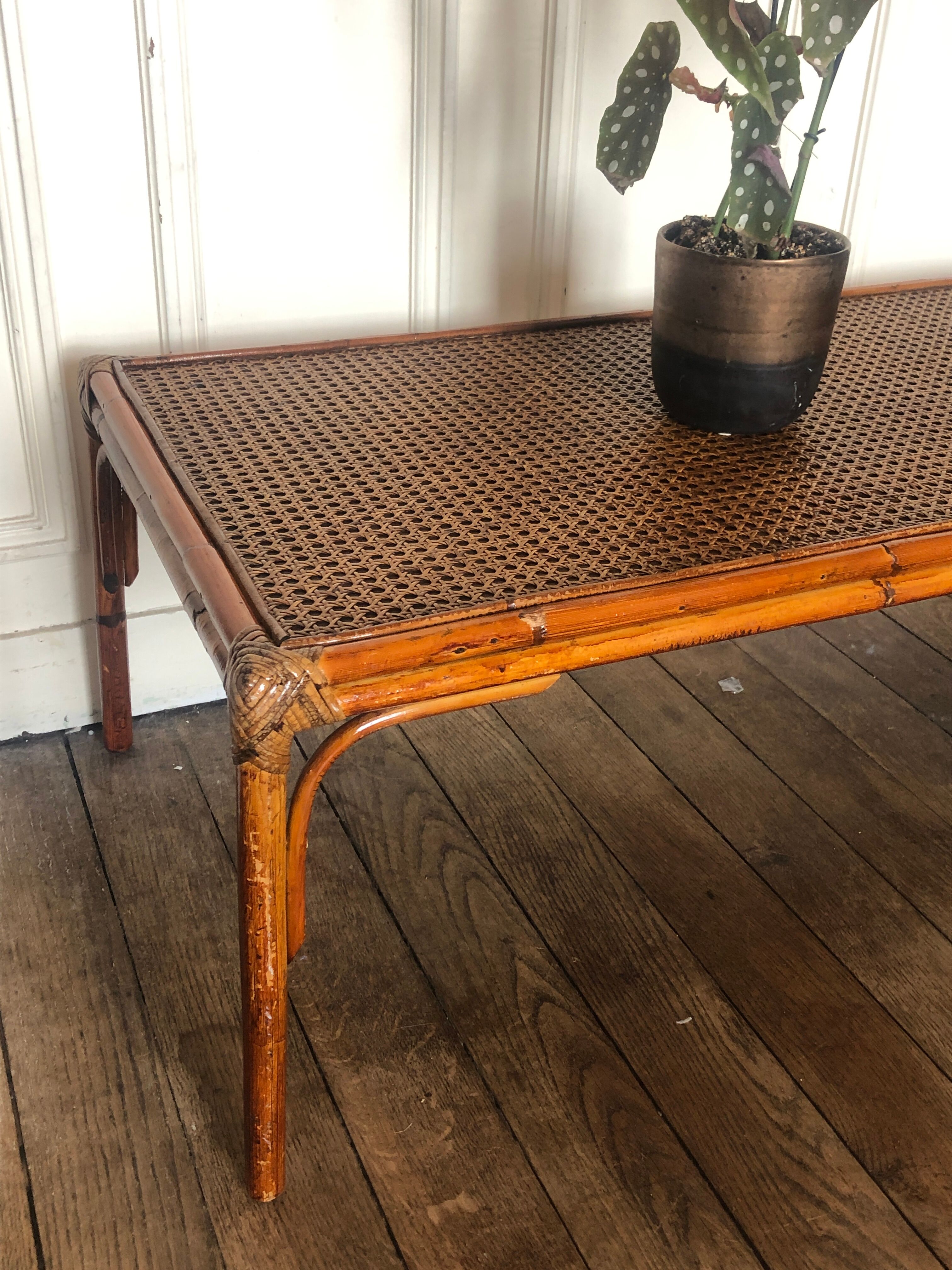 Table low rectangular rattan and caning