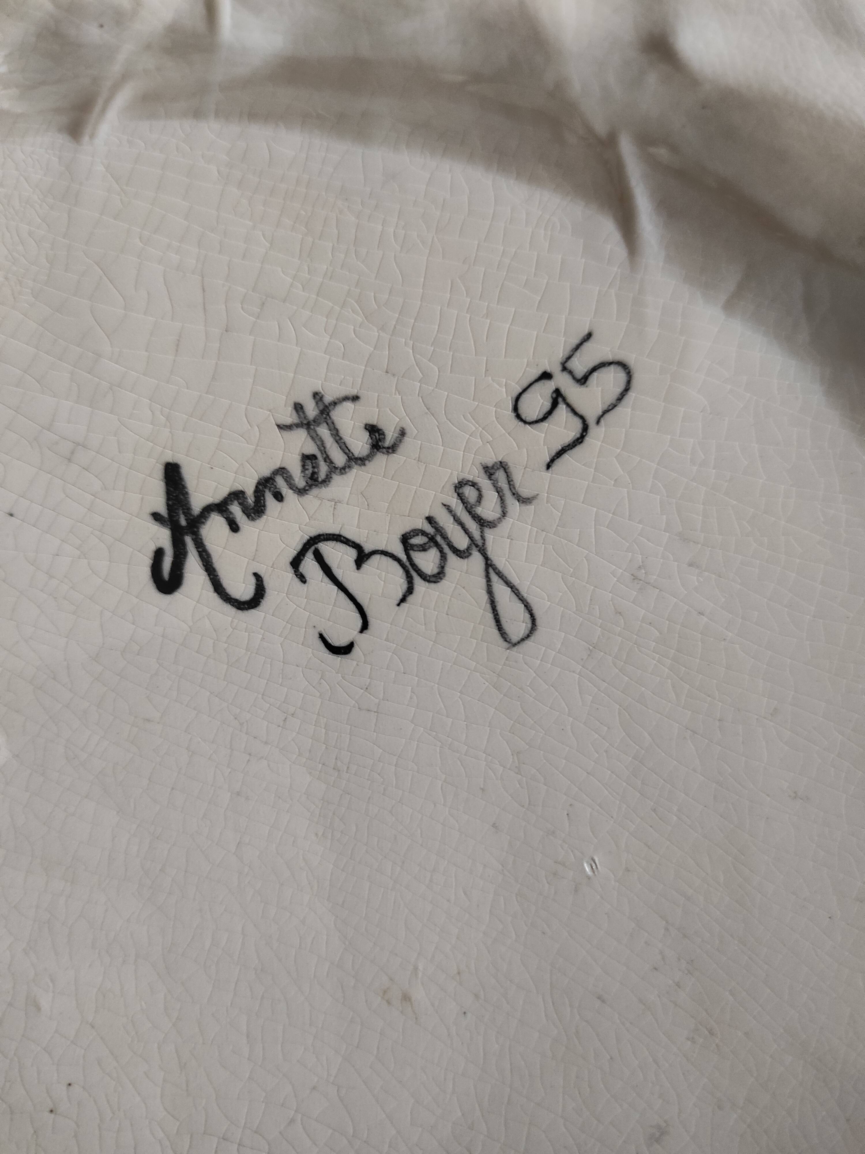 Glazed earthenware dish signed Annette Boyer