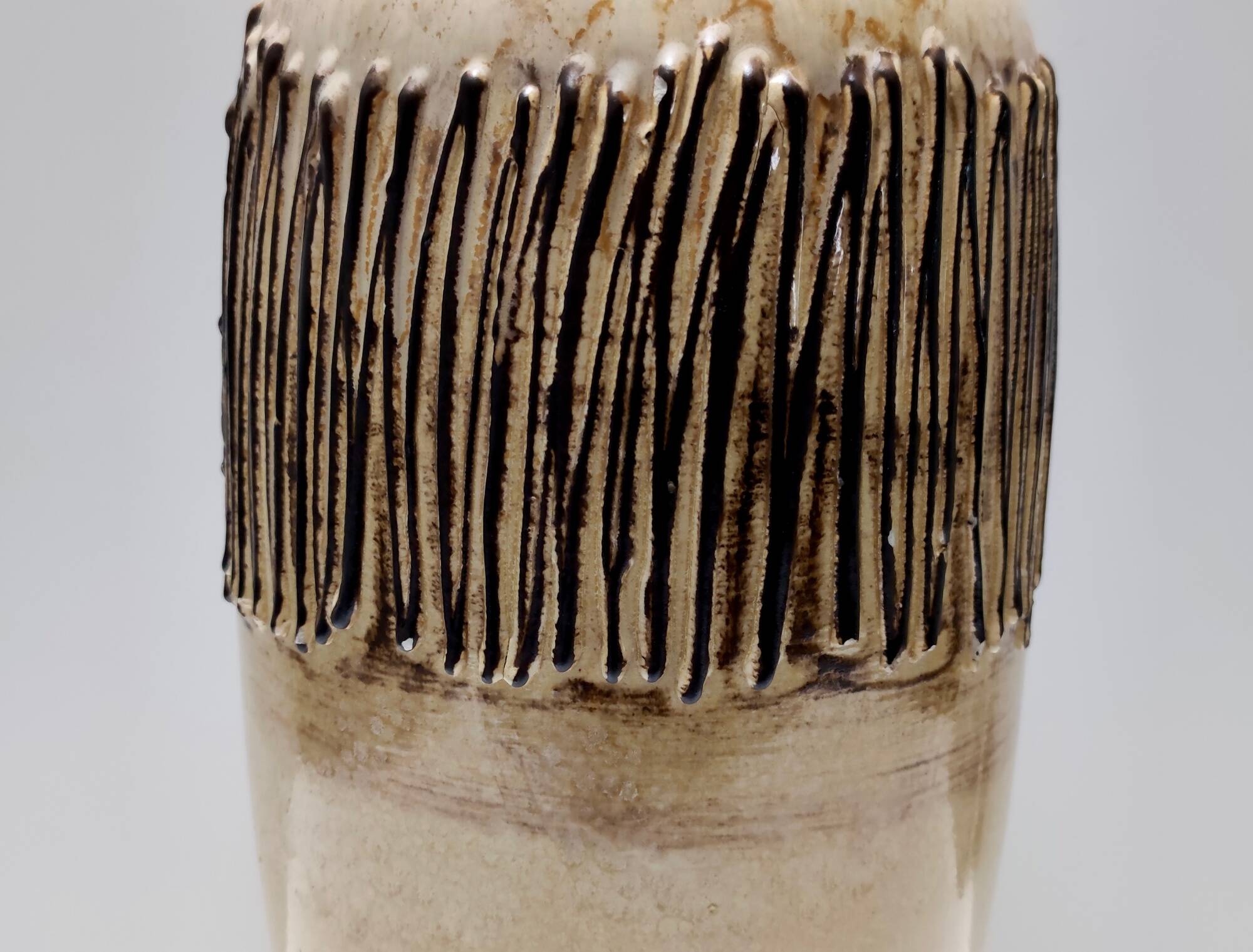 Handmade Beige and Black Glazed Ceramic Vase, Germany