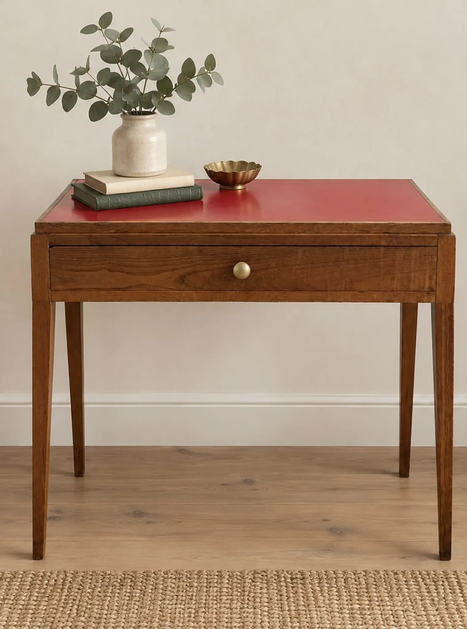 Small vintage desk from the 50s-60s – Wood and red top