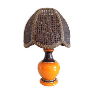 Lampe en ceramique orange et abat