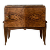 Table de chevet Art Déco en bois et plateau marbre