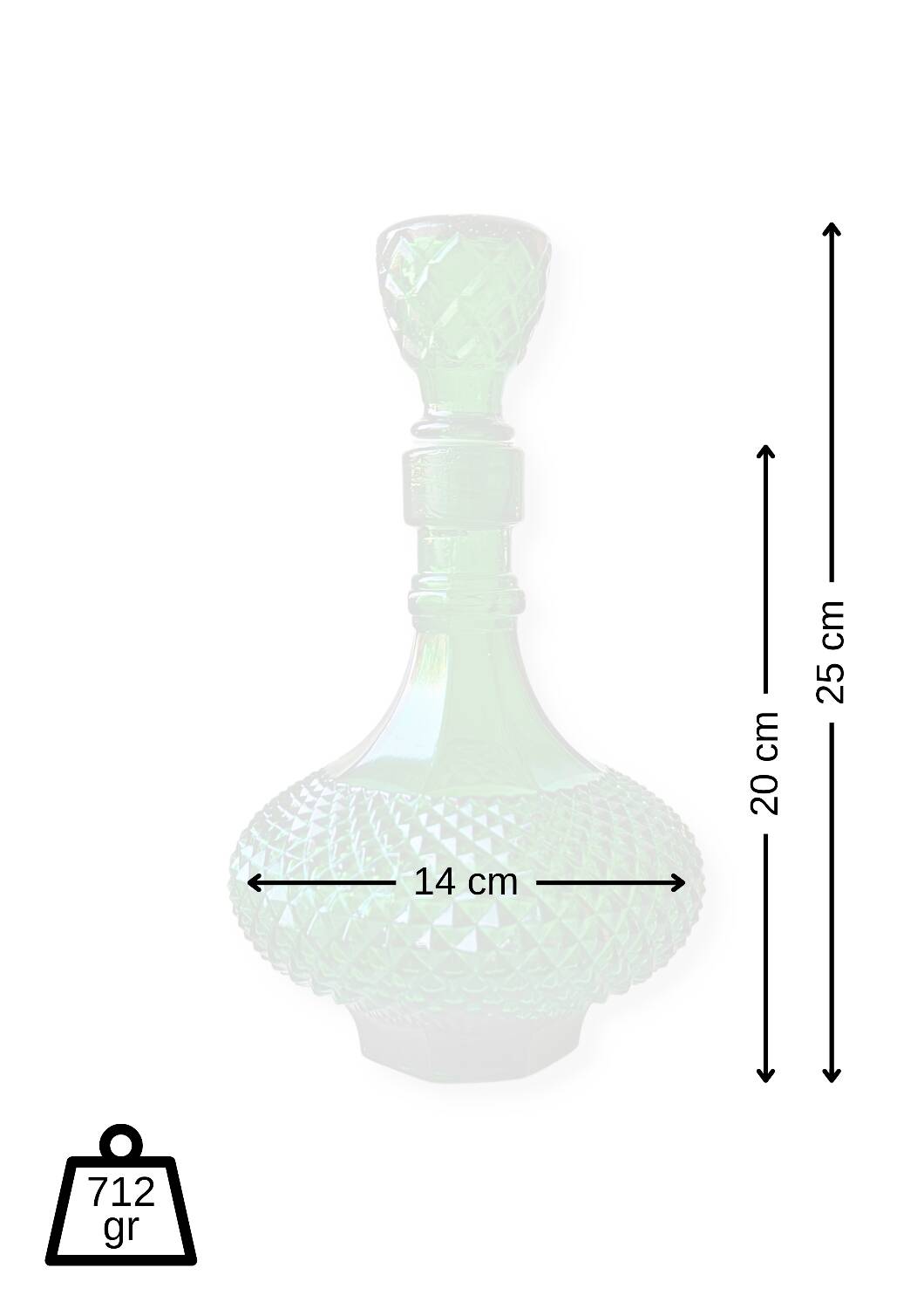 Carafe italienne verte à motif diamant Empoli de style moderne du milieu du siècle
