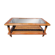 Coffee table in cherry wood, glass and caning.