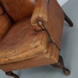 Vintage Dutch cognac coloured leather club chair, with footstool