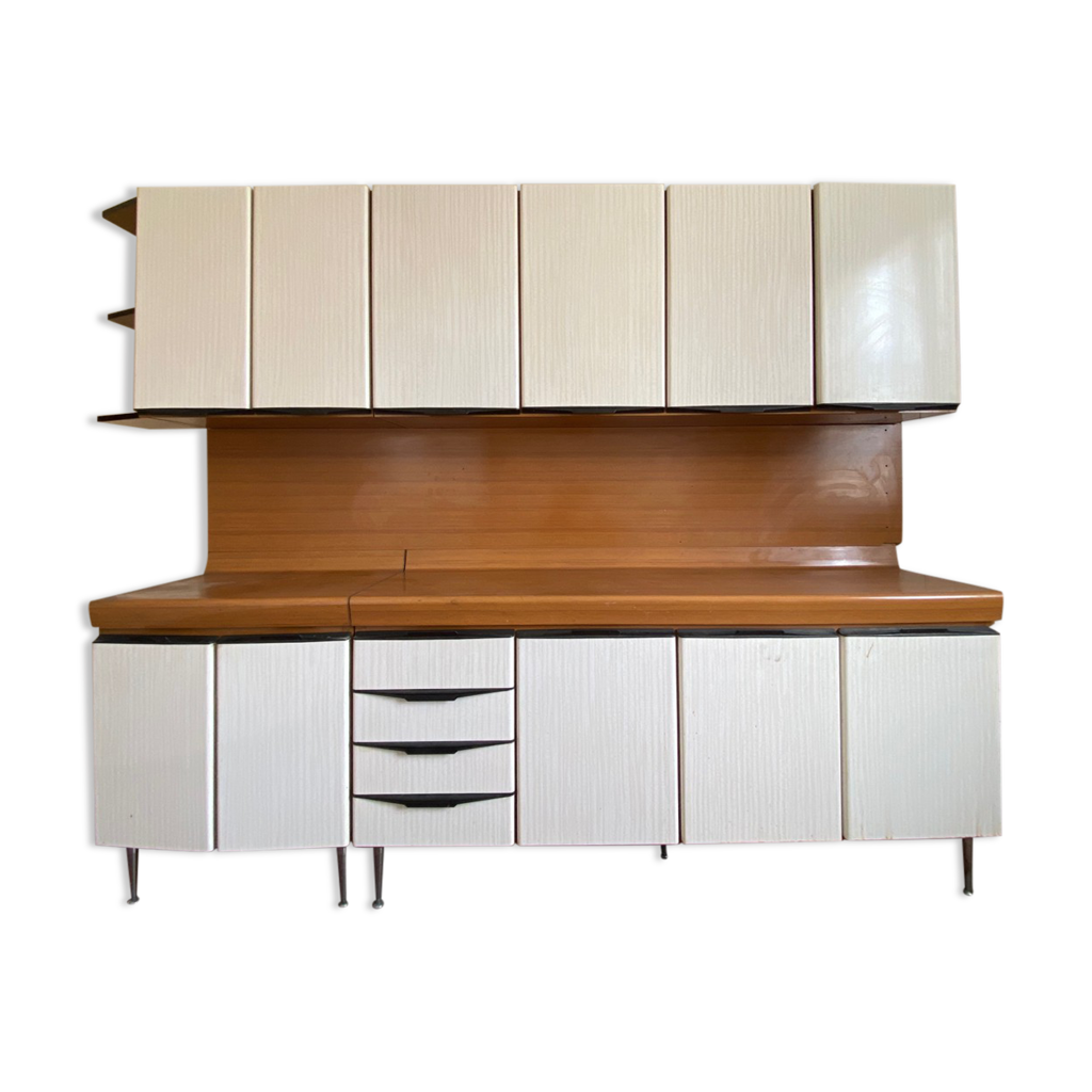 Meuble De Cuisine Vintage Années 50-60 - Formica Jaune - Rétro