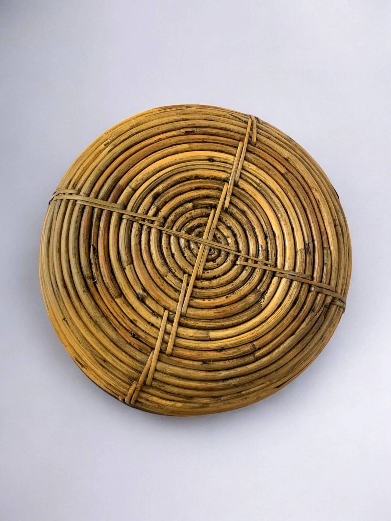 Circular rattan and brass basket, Italy, circa 1970s