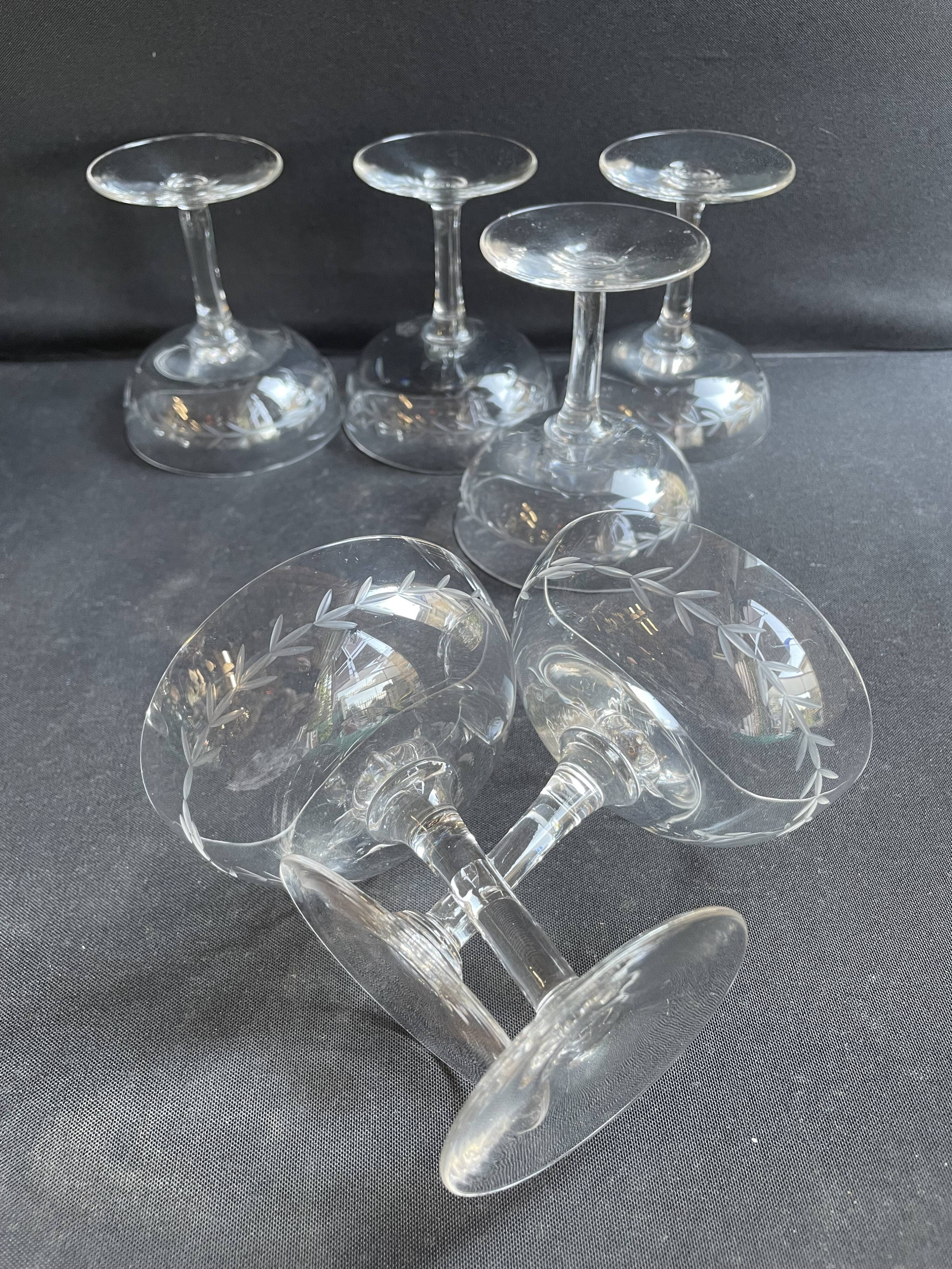 6 Blown and Cut Champagne Glasses