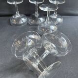 6 Blown and Cut Champagne Glasses