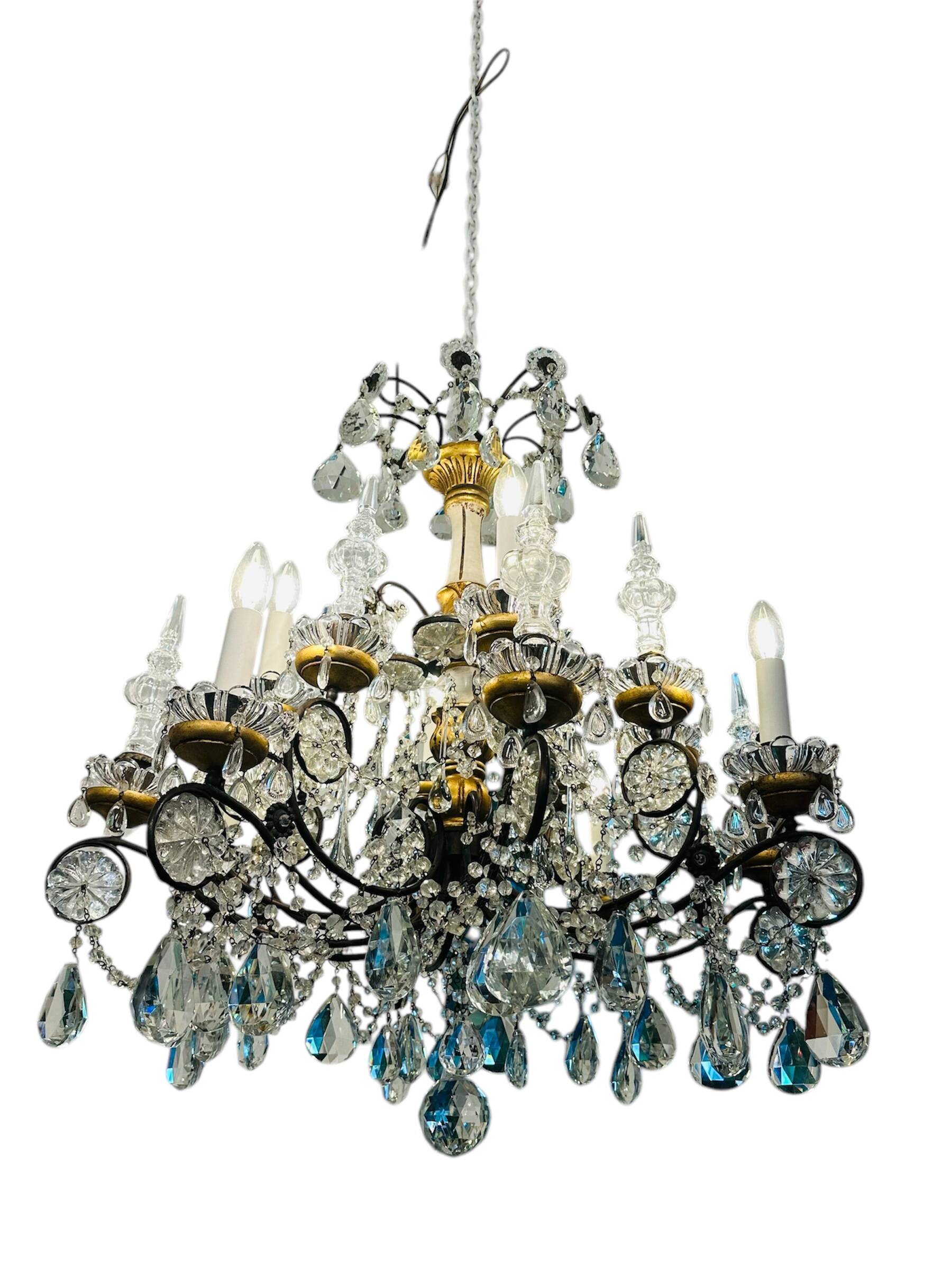 French Bronze and Crystal Maison Bagues style chandelier chandelier