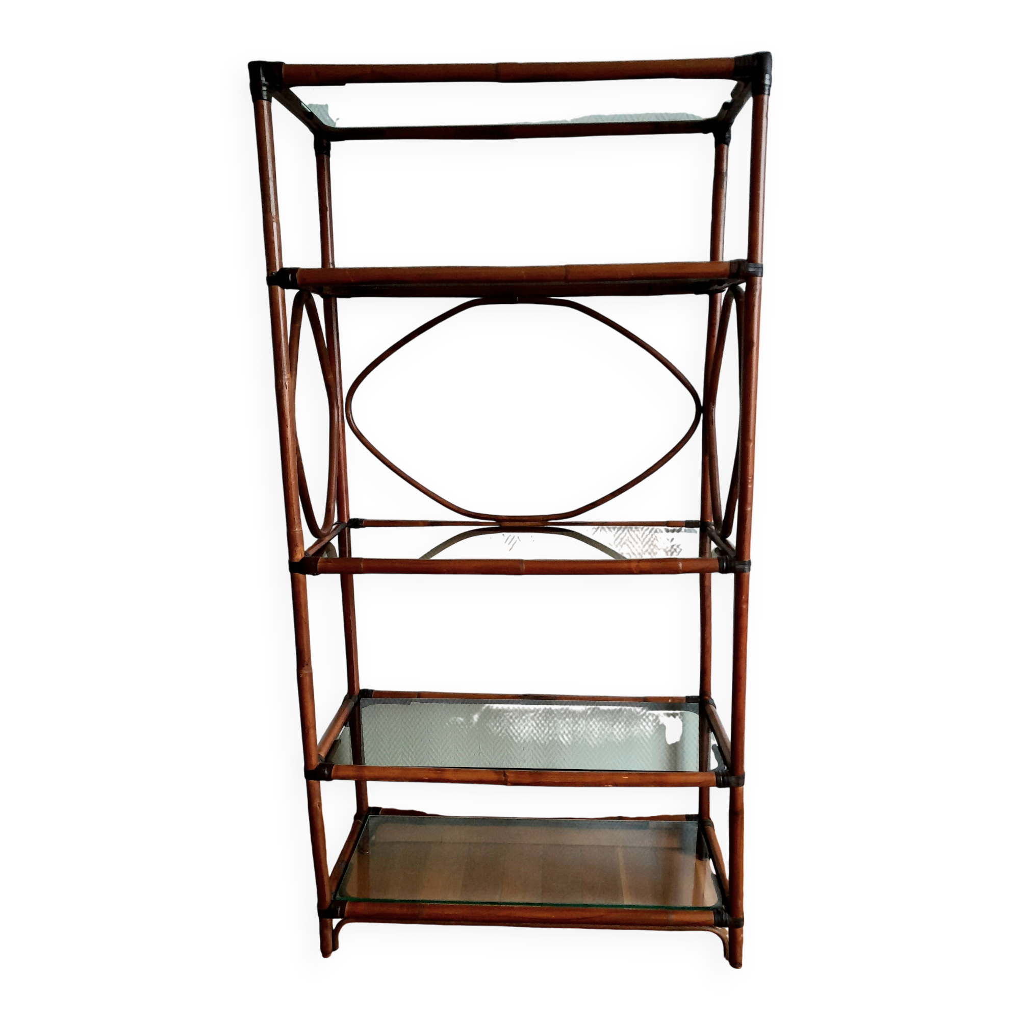 Large rattan and smoked glass shelf 1960