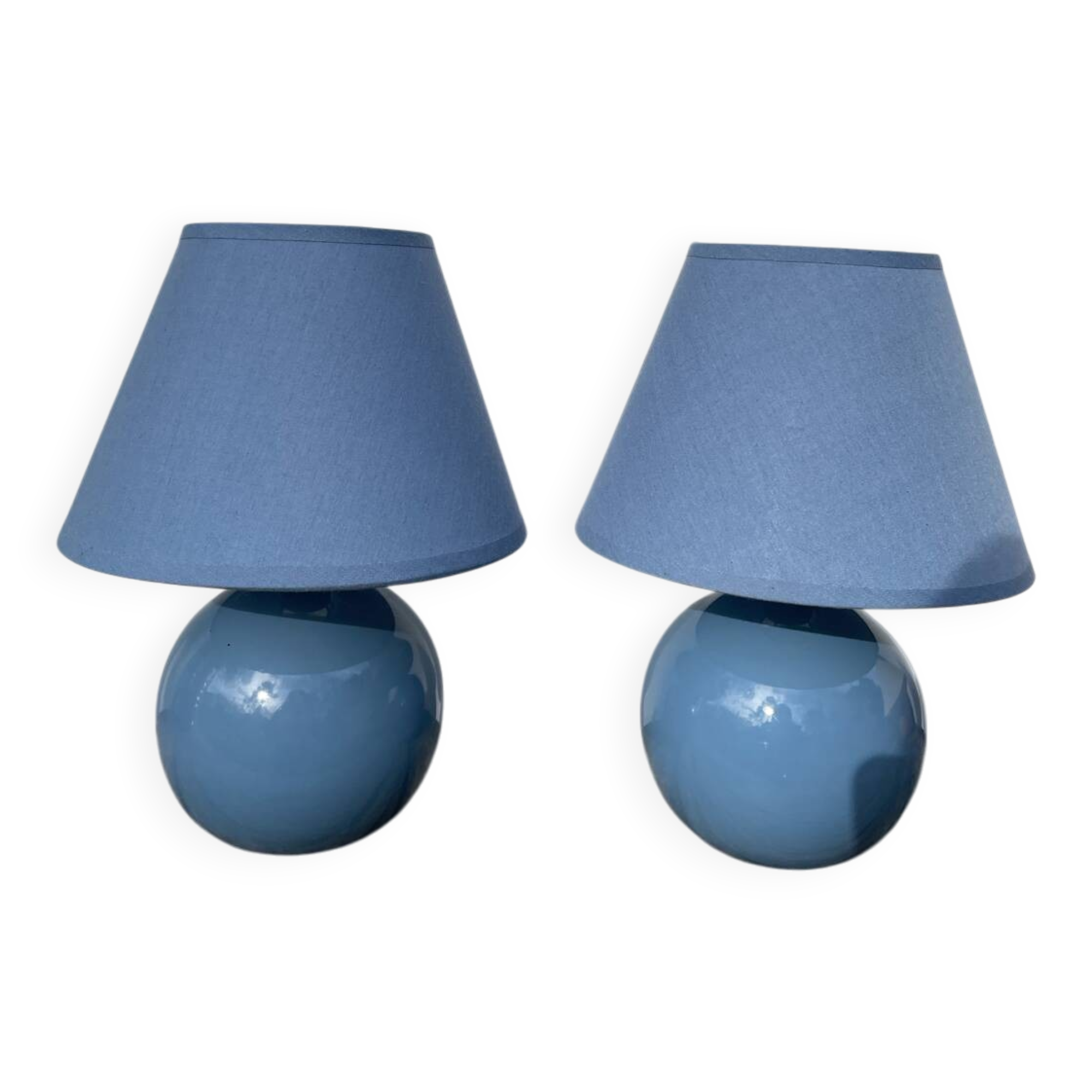 Pair of blue ceramic ball lamps