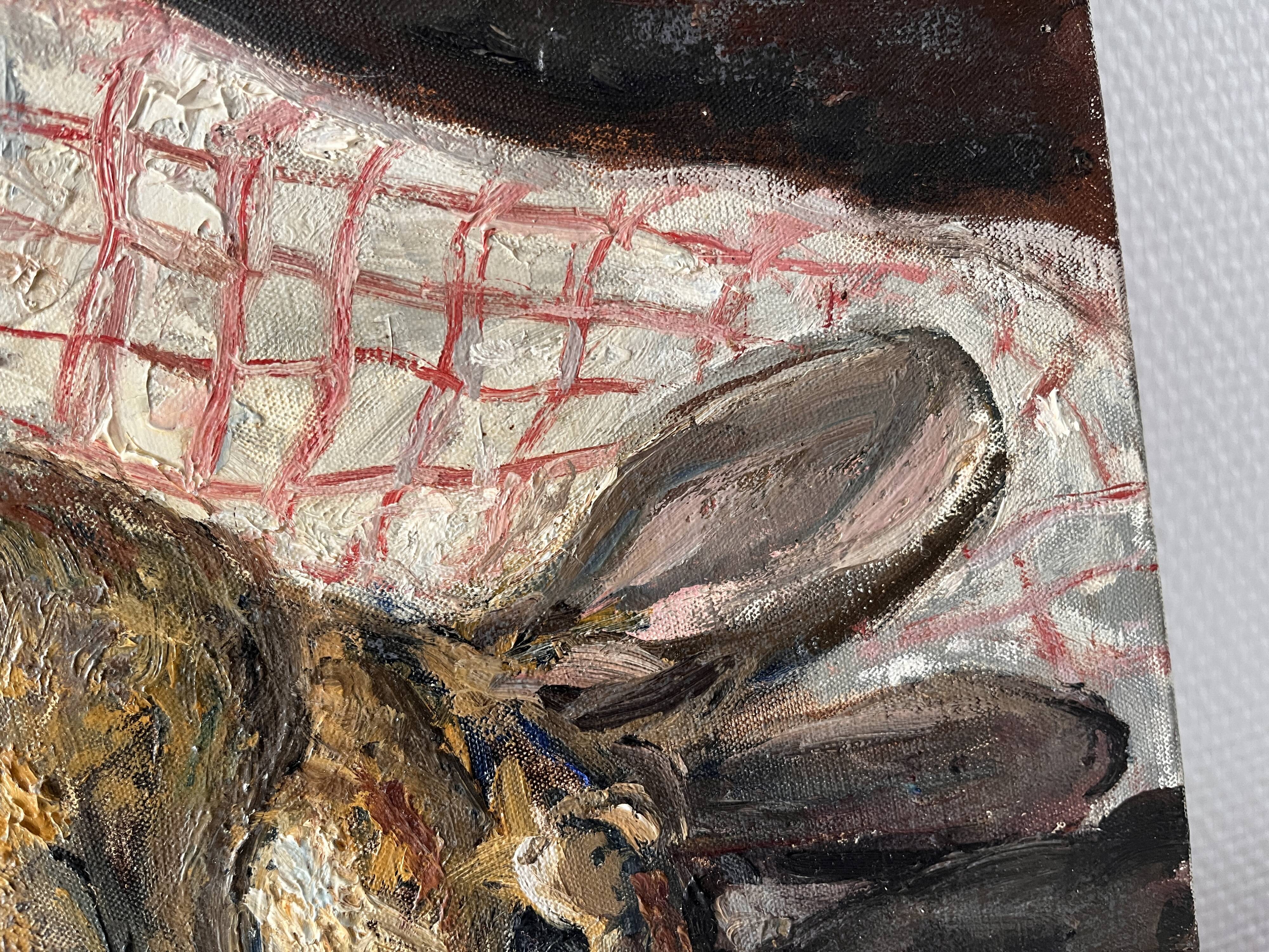 Oil painting on canvas of a still life with a hare circa 1950