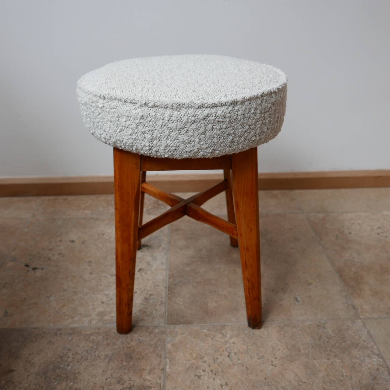 Pair of English Mid-Century Stools with Fresh Upholstery