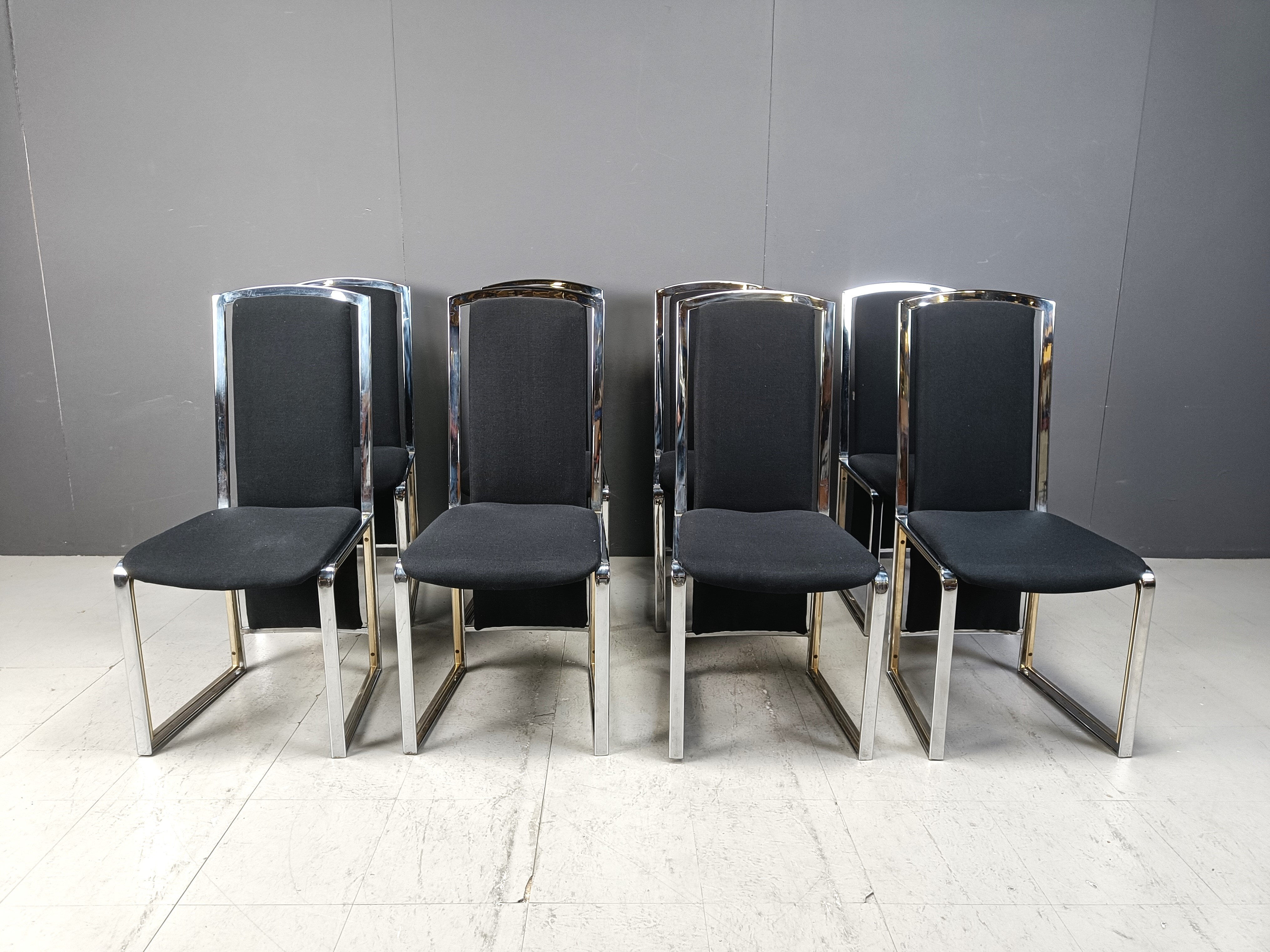 Vintage brass and chrome dining chairs set of 8 - 1970s