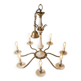 Lustre with 8 light arms in Hollywood Regency style – Gold brass and marble