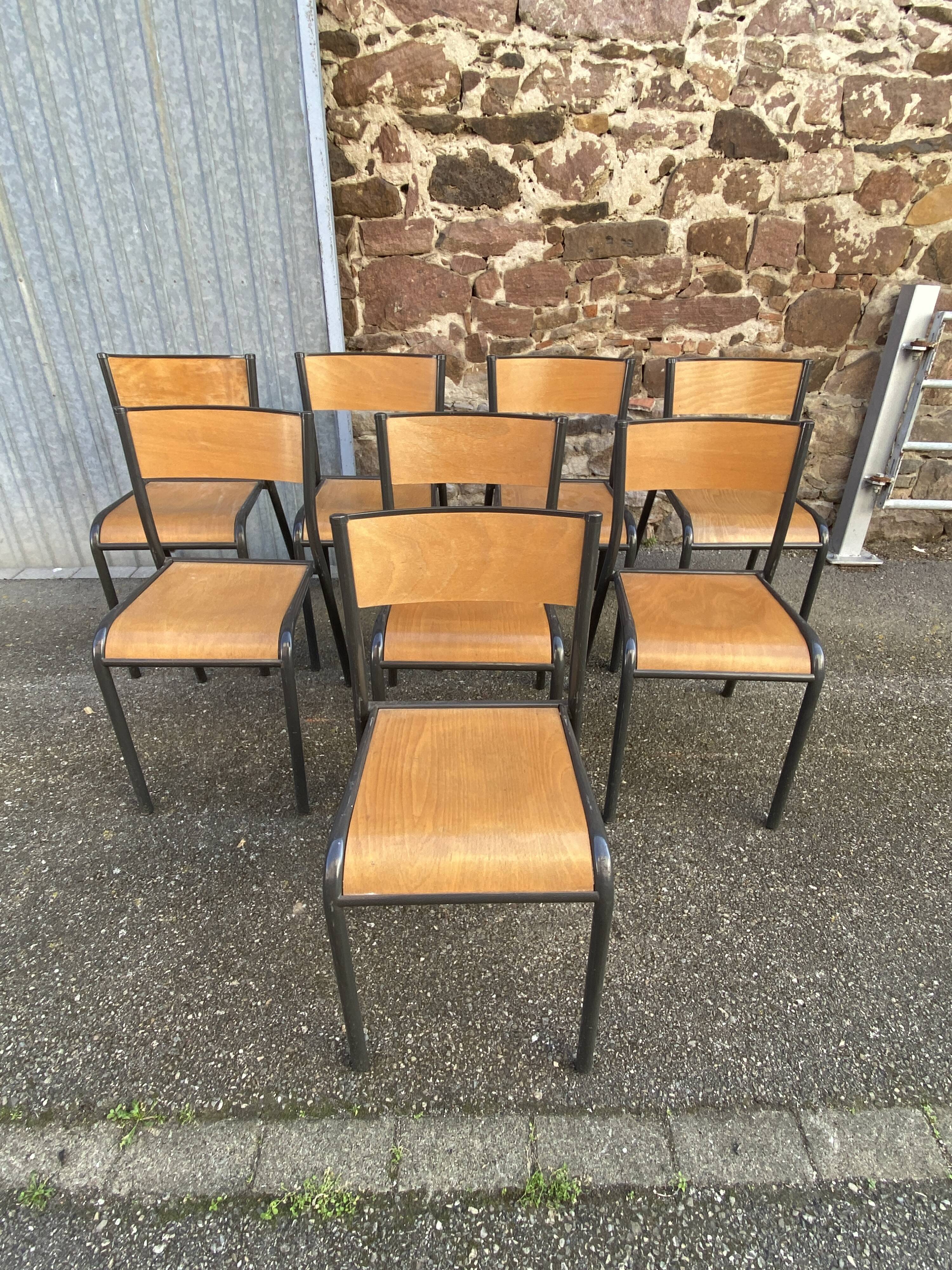 Lot de 8 chaises industrielles école  vintage collectivités mullca delagrav