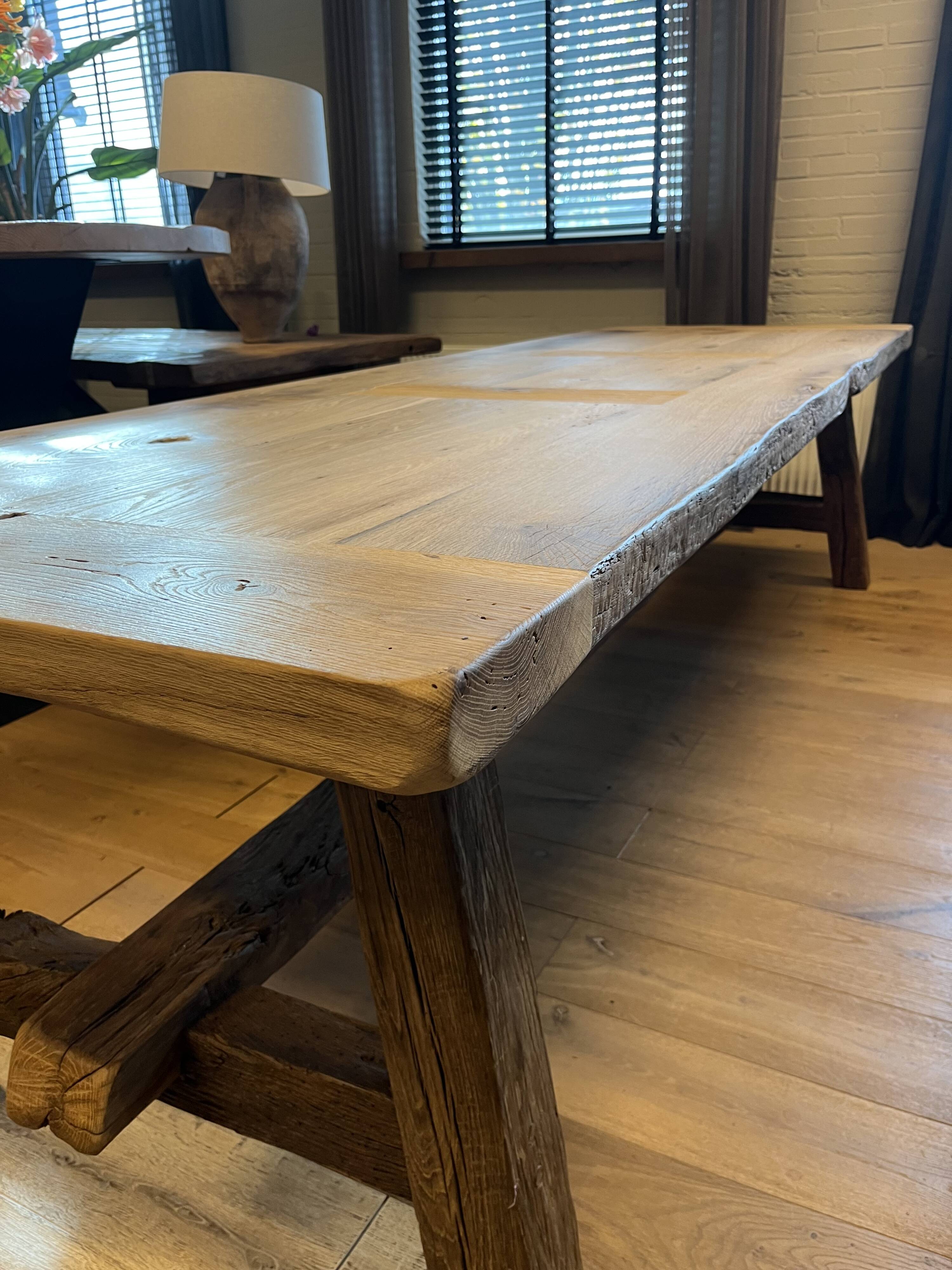 Tower antique oak farmhouse table - 300 by 93 cm