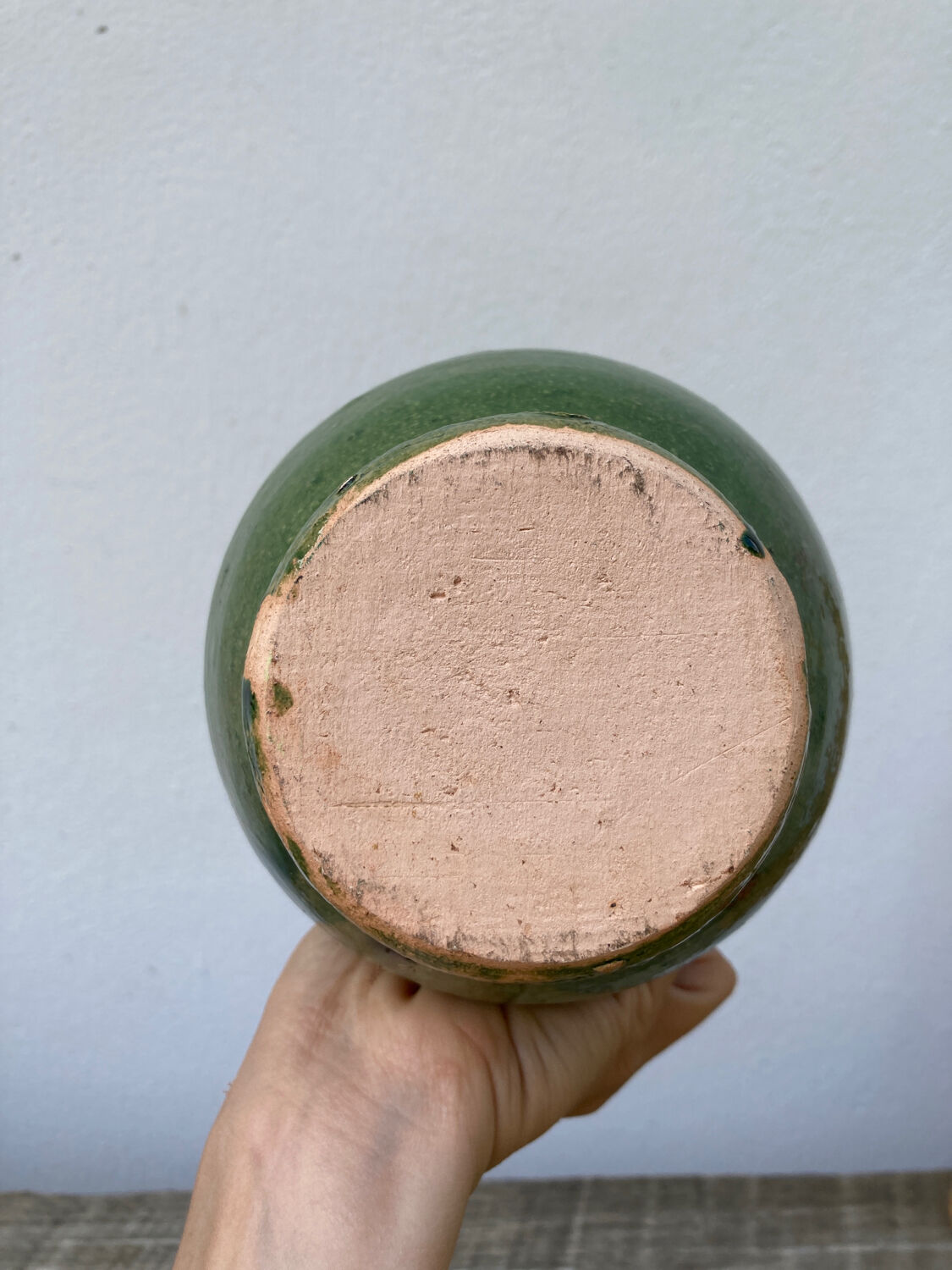 Green glazed terracotta pitcher / potter's ceramic vase