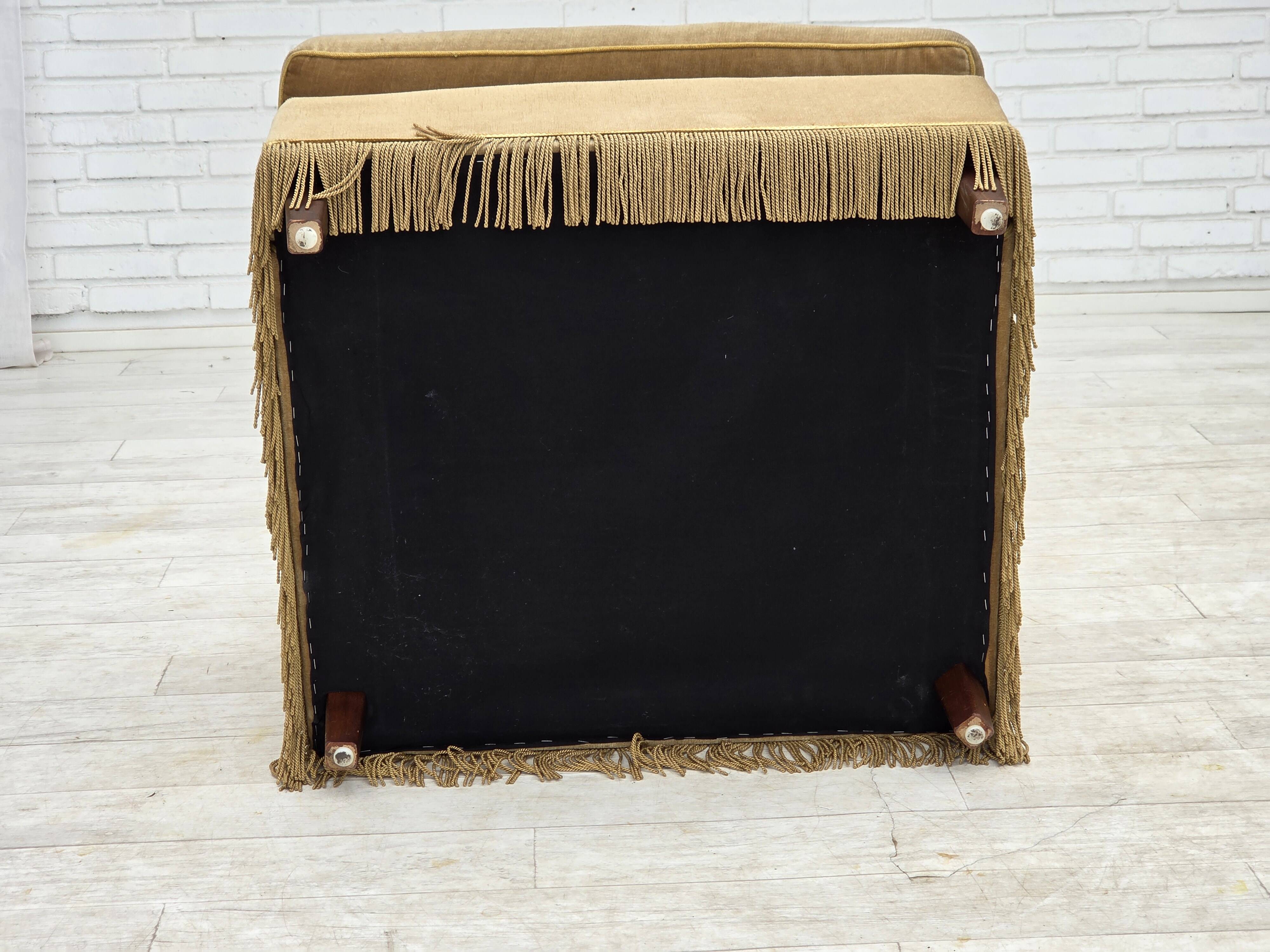 1970s, Danish armchair, honey yellow furniture velour.