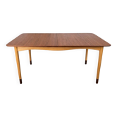 Rare teak and maple dining table with 2 extensions by Finn Juhl for Bovirke, Denmark, 1950.