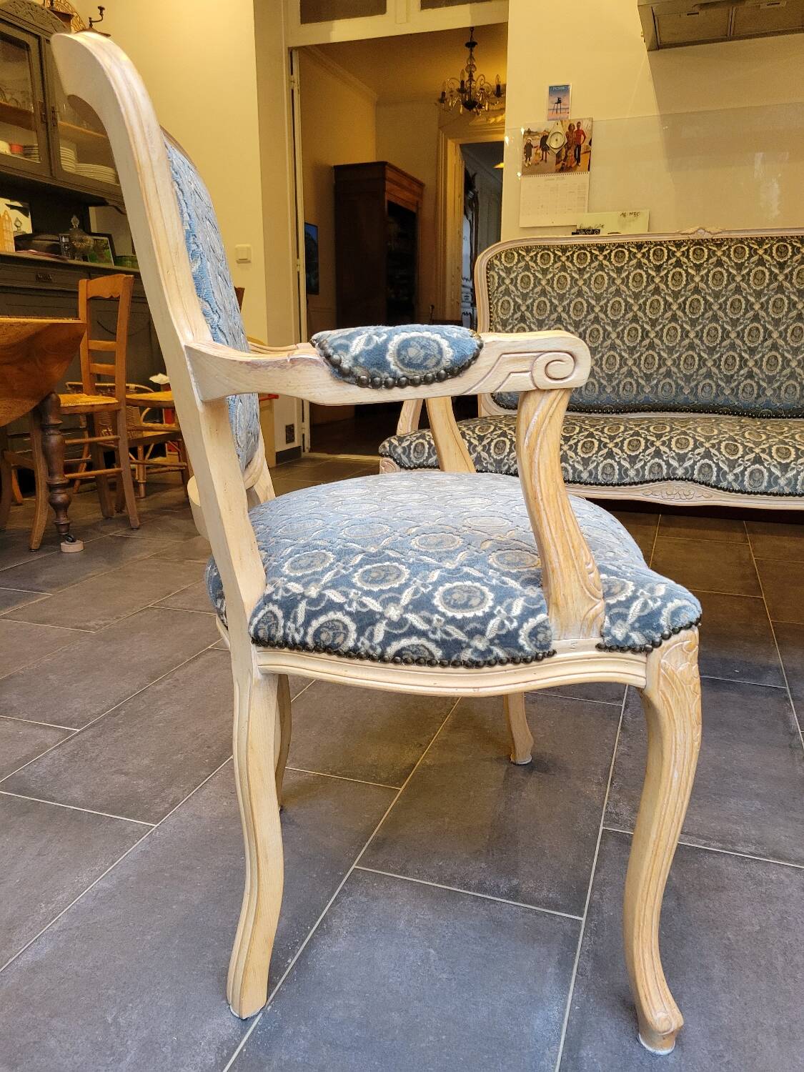 2 cabriolet armchairs and a Louis XV salon bench