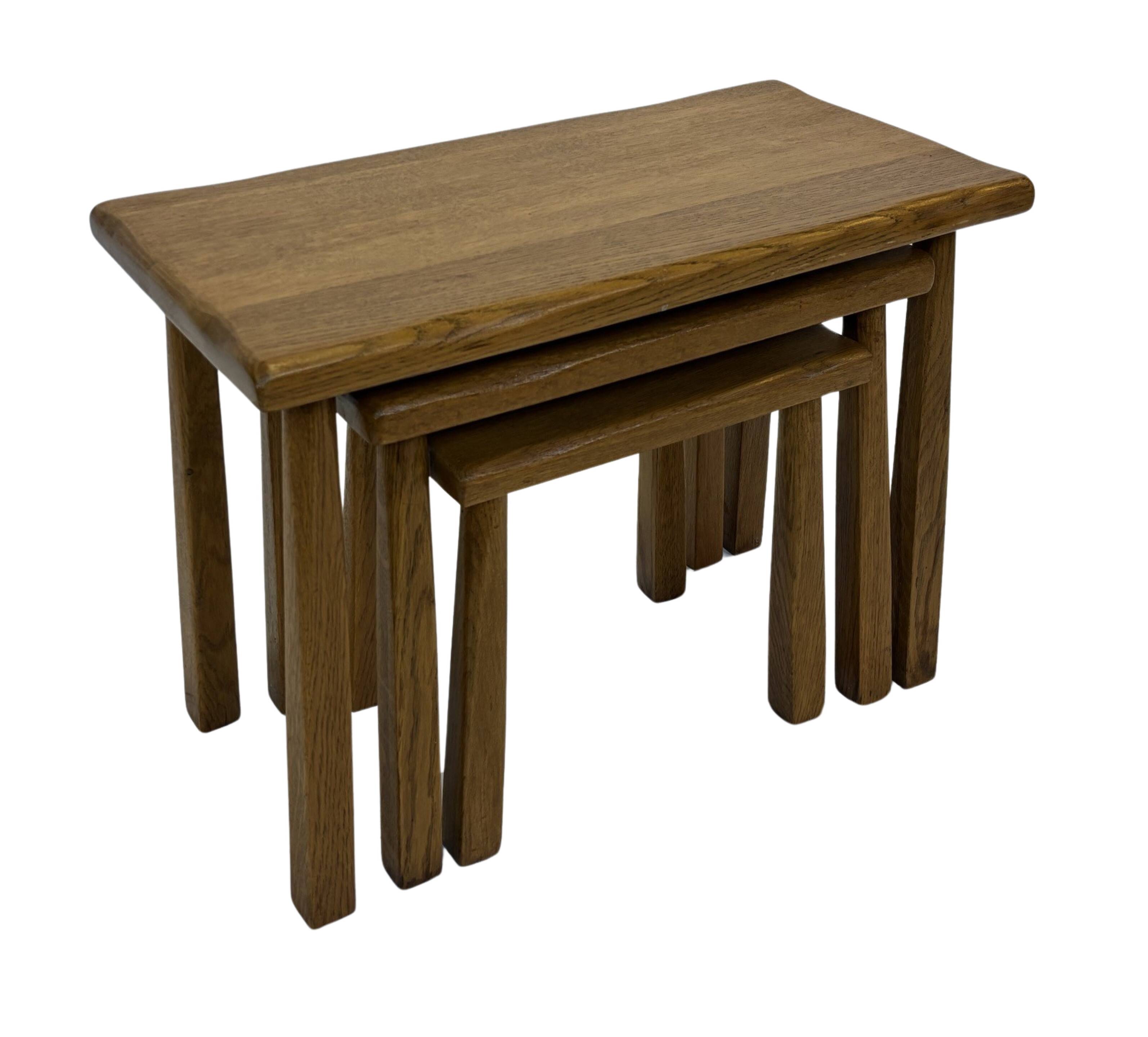 Vintage Set of 3 brutalist oak side or nesting tables 1970s