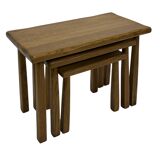 Vintage Set of 3 brutalist oak side or nesting tables 1970s