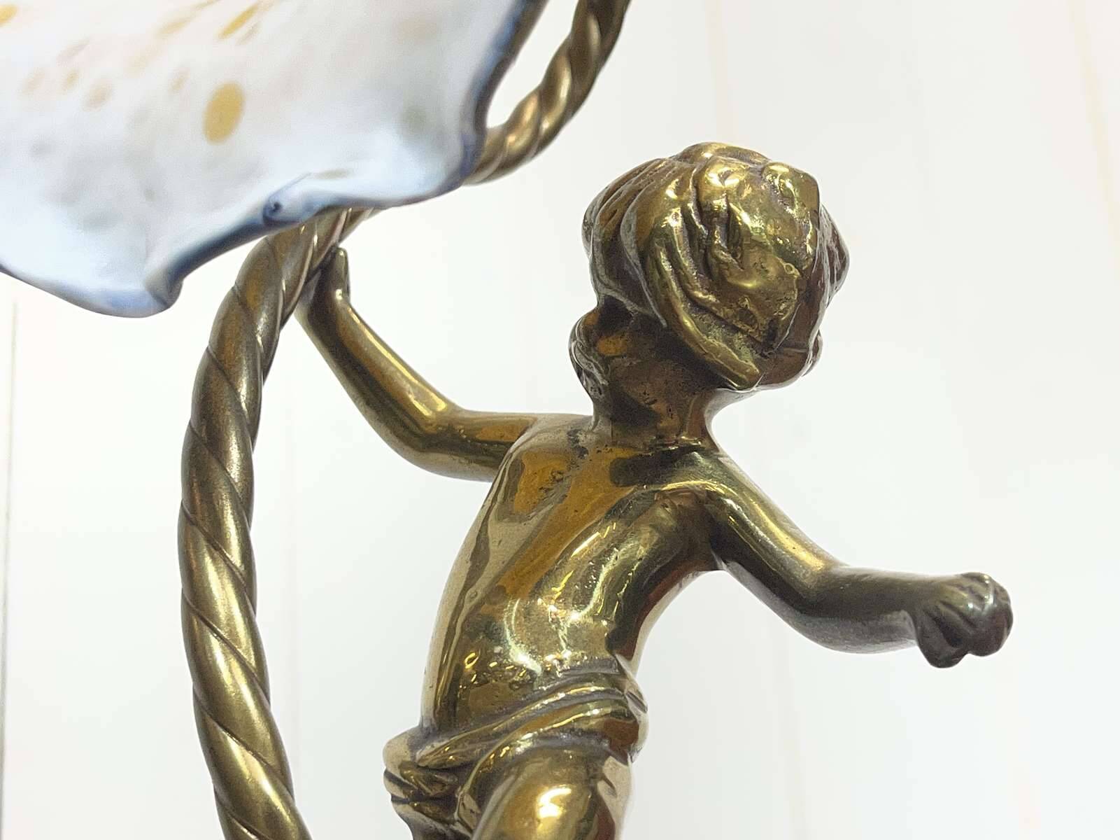 Bronze lamp with glass paste shade - work from the 1970s