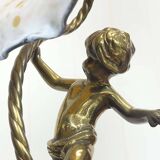 Bronze lamp with glass paste shade - work from the 1970s