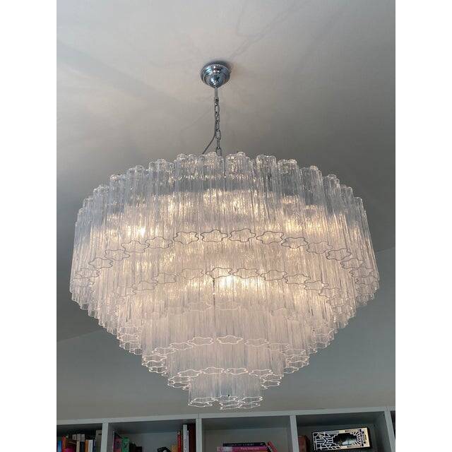 Contemporary transparent "tronchi" murano glass chandelier in venini style