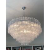 Contemporary transparent "tronchi" murano glass chandelier in venini style