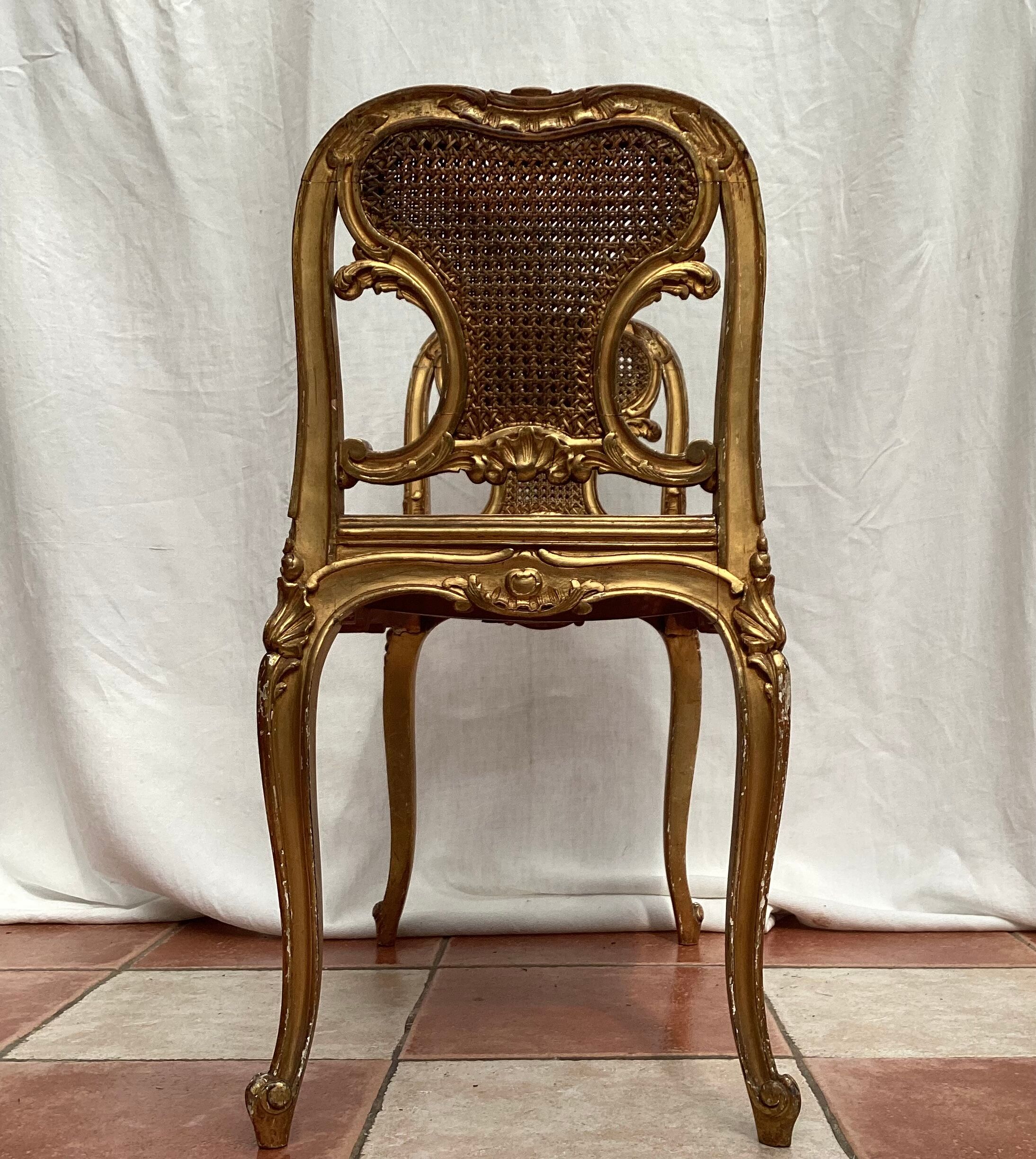 Bench in gilded wood seated in canning dimension: height -71cm- width -66cm-