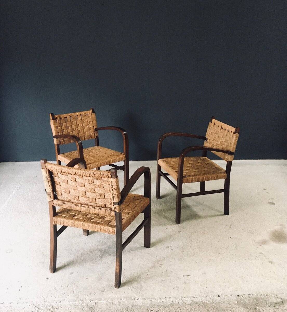 Modernist Bauhaus Rope Armchairs by Erich Dieckmann, Germany, 1930s, Set of 3