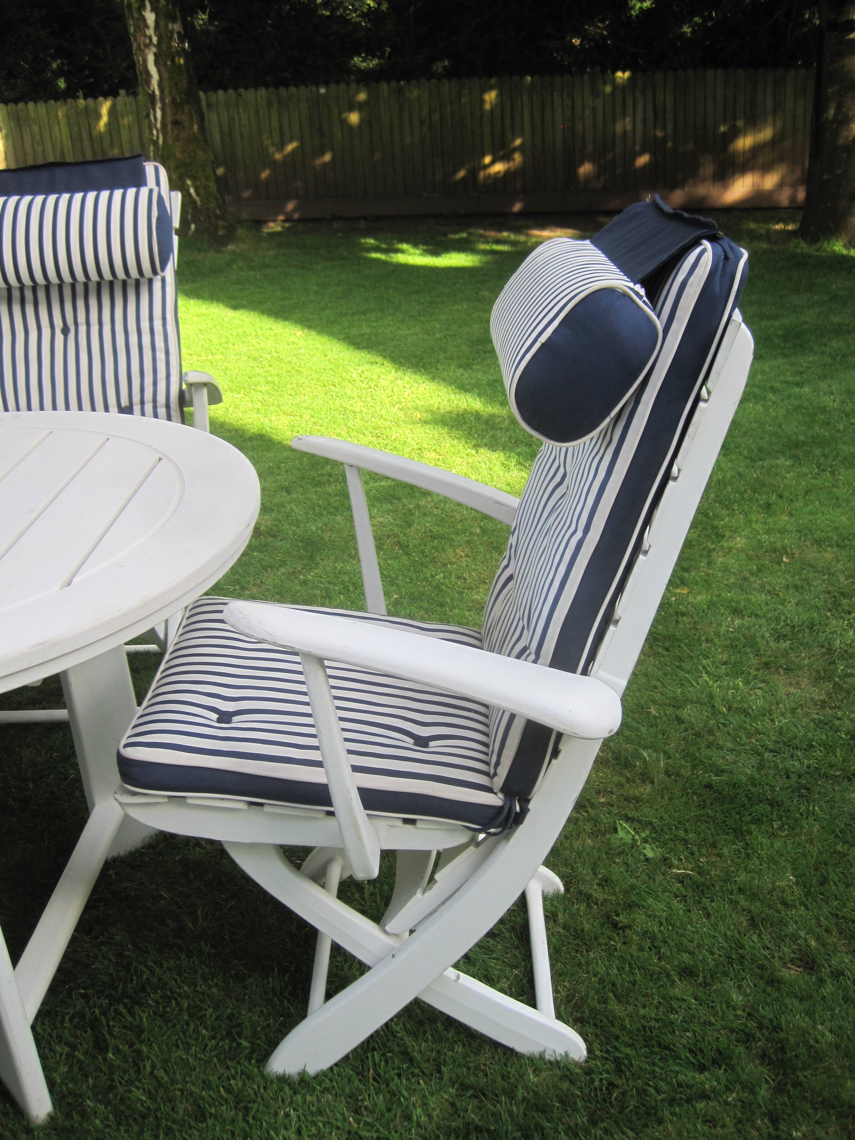 Mid-Century Riviera Chairs and Folding Table by French Maker Triconfort