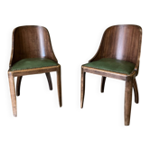 Pair of green leather gondola chairs Art Deco by De Coen