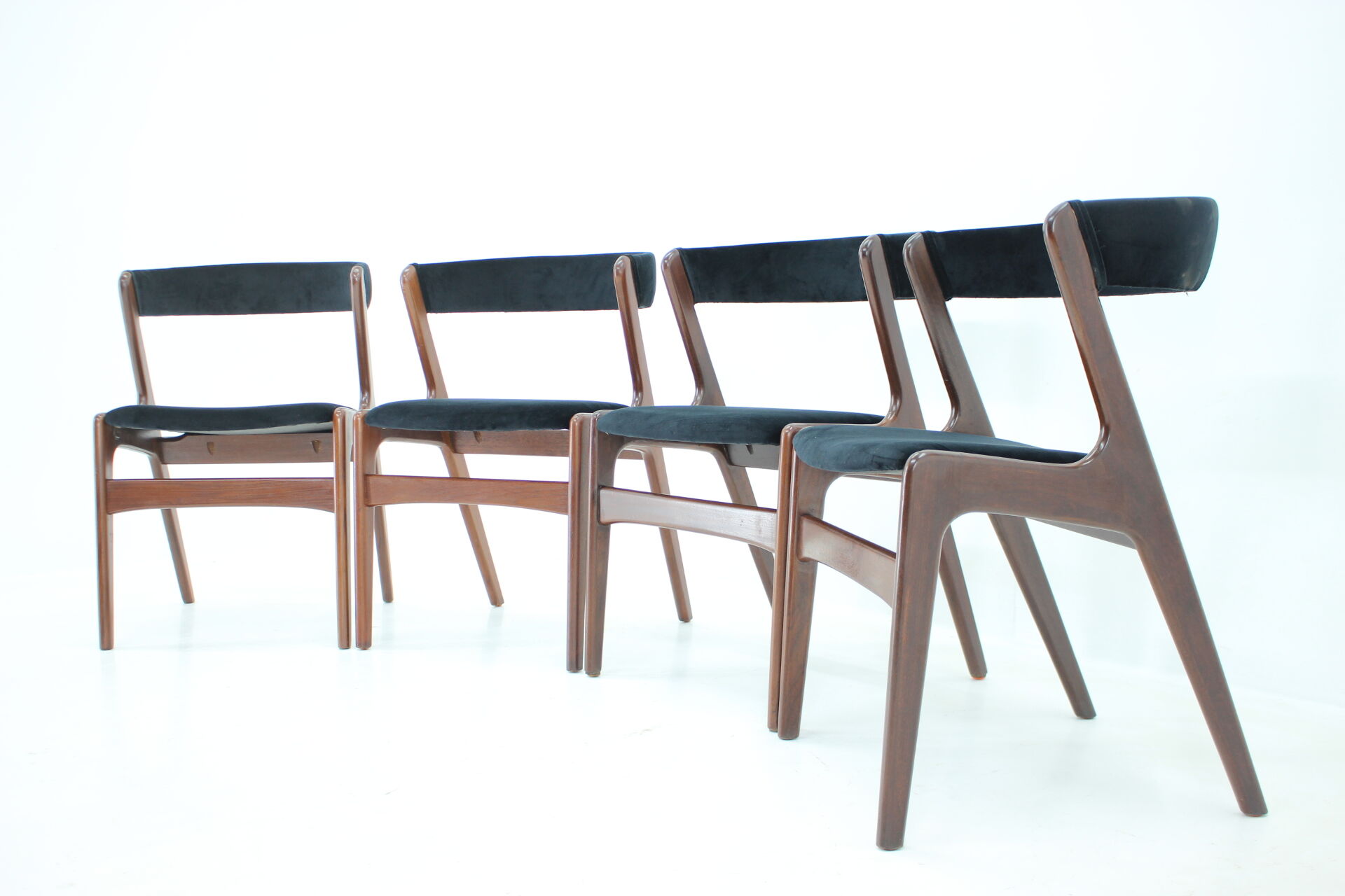 1960s Danish Teak Dining Chairs in Black Velvet